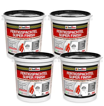 Isolbau Super Finish Spachtel 100 kg, Glättspachtel Fugenspachtel, Gebrauchsfertige Polymer-Gips Fertigspachtel Spachtelmasse für innen, Weiß Q1-Q13 von Isolbau