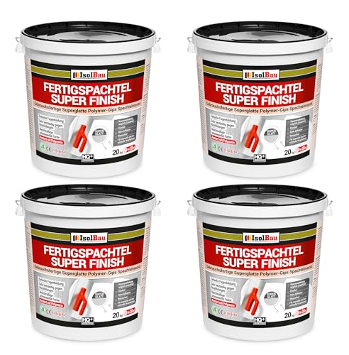 Isolbau Super Finish Spachtel 60 kg, Glättspachtel Fugenspachtel, Gebrauchsfertige Polymer-Gips Fertigspachtel Spachtelmasse für innen, Weiß Q1-Q11 von Isolbau