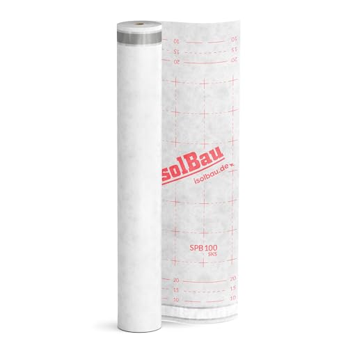 Isolbau Unterspannbahn Dach SPB 100 SKS, 75 m² Rolle (1,5 x 50 m) - Dampfdurchlässige Unterdeckbahn mit 2 Klebestreifen - Selbstklebende Dachfolie 100 g/m² - witterungbeständig und wasserdicht von Isolbau