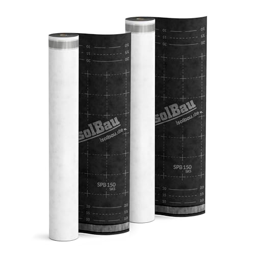 Isolbau Unterspannbahn Dach SPB 150 SKS, 150 m² Rolle (1,5 x 100 m) - Dampfdurchlässige Unterdeckbahn mit 2 Klebestreifen - Selbstklebende Dachfolie 150 g/m² - witterungbeständig und wasserdicht von Isolbau