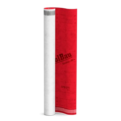 Isolbau Unterspannbahn Dach SPB 190 SKS, 37,5 m² Rolle (1,5 x 25 m) - Dampfdurchlässige Unterdeckbahn mit 2 Klebestreifen - Selbstklebende Dachfolie 190 g/m² - witterungbeständig und wasserdicht von Isolbau