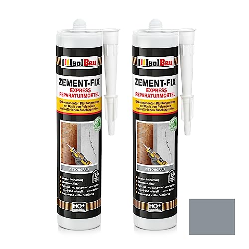 Isolbau Zement-Fix 2 x 300 ml Zementgrau Express Reperaturmörtel - Dichtungsmasse für Fugen & Risse im Innen- & Außenbereich, Kartusche von Isolbau