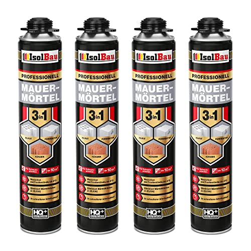 Isolbau Mauermörtel 4 x 750ml Pistolenschaum Montageschaum Klebeschaum 3 in 1 PU-Mörtel von Isolbau