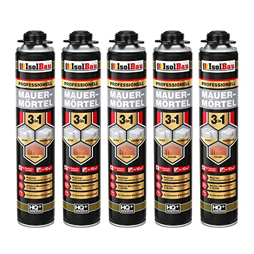 Isolbau Mauermörtel 5 x 750ml Pistolenschaum Montageschaum Klebeschaum 3 in 1 PU-Mörtel von Isolbau