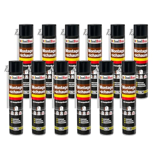 Isolbau Bauschaum B2 Montageschaum mit Aussprührohr - PU-Pistolenschaum Adapterschaum für Montage, Isolierung, Abdichtung, Innen & Außen - 12 x 750 ml von Isolbau