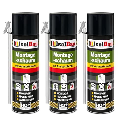 Isolbau B2 Montageschaum mit Aussprührohr - 3 x 500 ml PU-Bauschaum für Montage, Isolierung, Abdichtung, Innen & außen von Isolbau