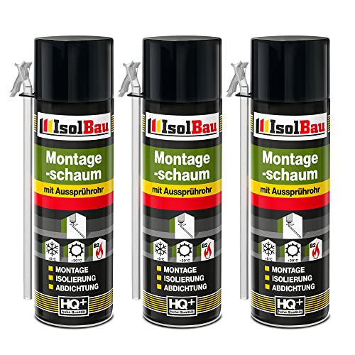 Isolbau B2 Montageschaum mit Aussprührohr - 3 x 500 ml PU-Bauschaum für Montage, Isolierung, Abdichtung, Innen & außen von Isolbau