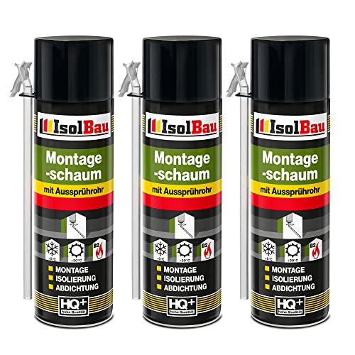 Isolbau B2 Montageschaum Adapterschaum - 3 x 500 ml PU-Bauschaum für Verfüllung, Montage, Isolierung, Abdichtung, Innen & außen von Isolbau