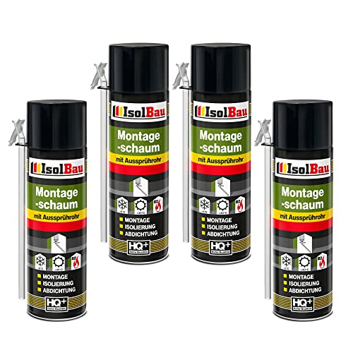 Isolbau B2 Montageschaum mit Aussprührohr - 4 x 500 ml PU-Bauschaum für Montage, Isolierung, Abdichtung, Innen & außen von Isolbau