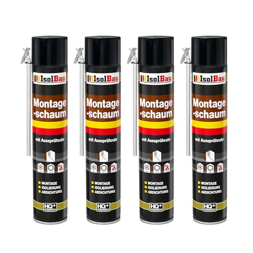 Isolbau Bauschaum B2 Montageschaum mit Aussprührohr - PU-Pistolenschaum Adapterschaum für Montage, Isolierung, Abdichtung, Innen & Außen - 4 x 750 ml von Isolbau