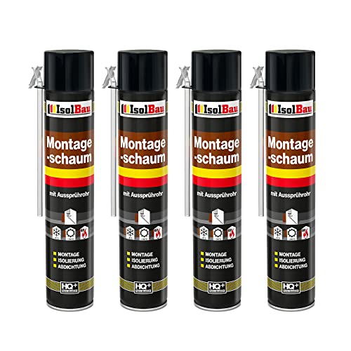 Isolbau Bauschaum B2 Montageschaum mit Aussprührohr - PU-Pistolenschaum Adapterschaum für Montage, Isolierung, Abdichtung, Innen & Außen - 4 x 750 ml von Isolbau