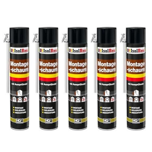 Isolbau Bauschaum B2 Montageschaum mit Aussprührohr - PU-Pistolenschaum Adapterschaum für Montage, Isolierung, Abdichtung, Innen & Außen - 5 x 750 ml von Isolbau
