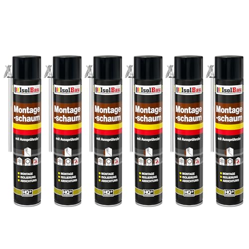 Isolbau Bauschaum B2 Montageschaum mit Aussprührohr - PU-Pistolenschaum Adapterschaum für Montage, Isolierung, Abdichtung, Innen & Außen - 6 x 750 ml von Isolbau