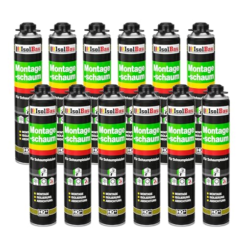 Isolbau - Bauschaum Montageschaum 12 x 750 ml PU-Schaum 1K Pistolenschaum Zargenschaum - Isolierung Abdichtung für Innen und Außen von Isolbau