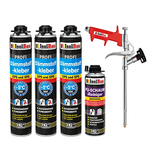 Isolbau B2 Dämmstoffkleber SET - 3 x 750 ml Perimeterkleber, 1 x PU-Schaum-Reiniger & 1x Schaumpistole für EPS & XPS-Platten - 1K PU-Klebeschaum für Fixieren und Isolieren Isolbau B2 Dämmstoffkleber SET - 3 x 750 ml Perimeterkleber, 1 x PU-Schaum-Reiniger & 1x Schaumpistole für EPS & XPS-Platten - 1K PU-Klebeschaum für Fixieren und Isolieren von Isolbau