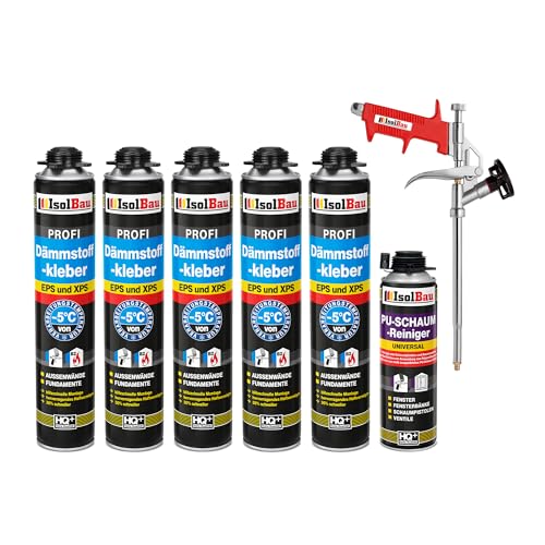 Isolbau B2 Dämmstoffkleber SET - 5 x 750 ml Perimeterkleber, 1 x PU-Schaum-Reiniger & 1x Schaumpistole für EPS & XPS-Platten - 1K PU-Klebeschaum für Fixieren und Isolieren Isolbau B2 Dämmstoffkleber SET - 5 x 750 ml Perimeterkleber, 1 x PU-Schaum-Reiniger & 1x Schaumpistole für EPS & XPS-Platten - 1K PU-Klebeschaum für Fixieren und Isolieren von Isolbau