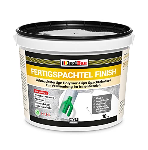 Isolbau Fertigspachtel Finish Q1-Q4 - Gebrauchsfertige Polymer-Gips Fertig-Spachtelmasse für innen - 10 kg Eimer, Weiß von Isolbau