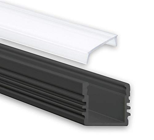 Profi LED Profil für LED Stripes - Serie Aufbauprofil Midi 12 schwarz (Alu-Profil SET 4M (2x2M) Aluminium Aufbauprofil Midi 12 schwarz mit milchiger Abdeckung); LED Band, LED Stripe, LED Strip von Isolicht