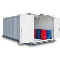 SAFE Tank Gefahrstoffcontainer Kombination 3500 WGK 1-3, isoliert, vormontiert, kunststoffbeschichtet RAL 9002, Maße außen 4050x6520x2510 mm, Doppelflügeltür (asymmetrische Teilung), seitlich in 2m Seite, Lagerfläche 24 m² von SAFE Tank