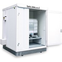 SAFE Tank Gefahrstoffcontainer 400 KTC ECO, isoliert, energieeffizient durch bedarfsgerechte Lüftersteuerung, Maße außen 2400x2170x2650 mm, Einzelflügeltür, mittig in Breitseite, Lagerfläche 4 m² von SAFE Tank
