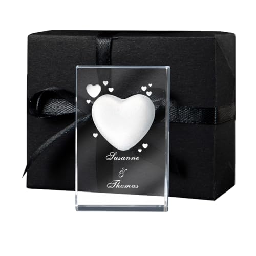 LOOXIS Personalisierte 3D Herz-Gravur im Glas – versch. Motive, Namen, Wunsch-Text – Geschenk-Idee zu Weihnachten, Valentinstag, Jahrestag – für Partner/in, Frauen, Männer – S von LOOXIS