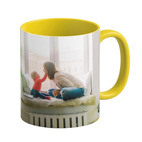 LOOXIS Personalisierte Tasse mit Foto & Text bedruckt, selbst gestalten – 325 ml, Keramik, versch. Farben, Panoramadruck möglich – Geschenkidee Männer, Frauen, Jahrestag, Muttertag – Gelb von LOOXIS