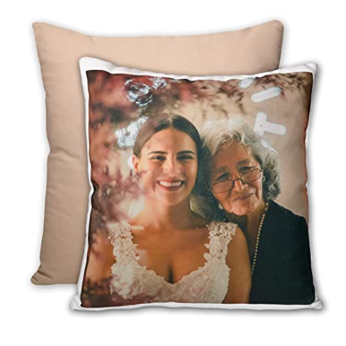 LOOXIS Personalisiertes Kissen mit Foto & Text Bedruckt, selbst gestalten – 40x40 cm, farbige Rückseite, Leinenhaptik – Geschenkidee Männer, Frauen, Jahrestag, Geburtstag, Einzug – Cappuccino von LOOXIS