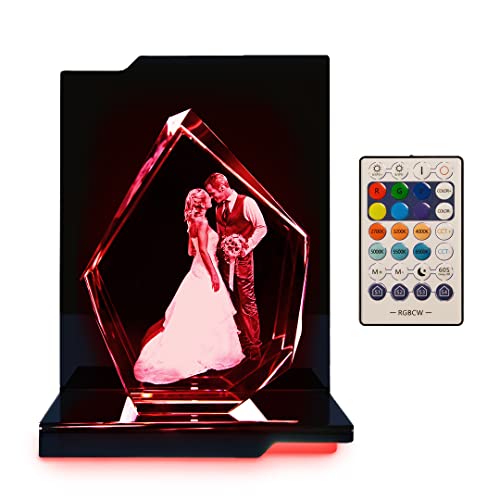 LOOXIS Personalisiertes 3D Laser-Foto vom eigenen Bild in Viamant-Glas gelasert –150 x 205 x 59 mm, Hologramm–Geschenkidee Männer, Frauen, Valentinstag, Hochzeitstag– Eisberg XL, inkl. Leuchtsockel von LOOXIS