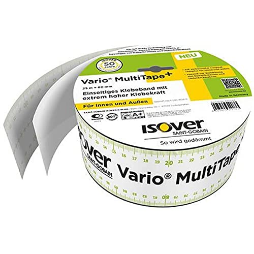 Isover 560070 Vario MultiTape Klebeband-60 mm breit-25 m Rolle integriertes Maßband Einseitiges, multifunktionales Klebeband für innen und außen, Mehrfarbig, 60 mm x m, 25 lfm von Isover