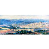 Atemberaubende Panorama-Ölgemälde Von Jerusalem Landschaft von IsraeliJudaica