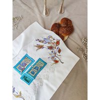Großer Weiß Und Blauer "'שבת שלום'' Bestickter Challah-Umschlag/Jüdin Jubiläumsgeschenk Geburtstagsgeschenk von IsraeliJudaica