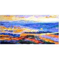 Moderne Malerei Der Jerusalemer Landschaft in Leuchtenden Blau - Und Orangetönen von IsraeliJudaica