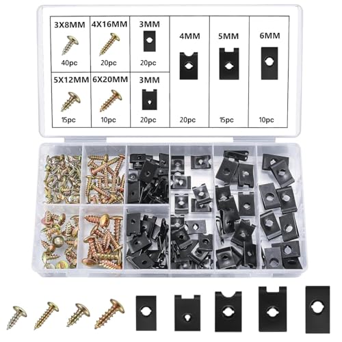 170 Stk Kfz Schraube Mutter Clip Kit, Edelstahl U-Clip Mutter und Schrauben Set, Schraube Mutter Clip Kit, U-Typ Metall Clipmutternfür Auto 170 Stk Kfz Schraube Mutter Clip Kit, Edelstahl U-Clip Mutter und Schrauben Set, Schraube Mutter Clip Kit, U-Typ Metall Clipmutternfür Auto von Issimober