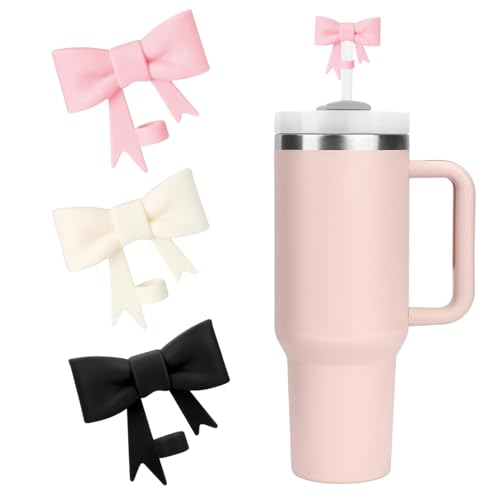 3 Stück Bow Strohhalm Abdeckung für St Cup 30 und 40oz, Niedliche Schleife Silikon Trinkglas Deckel, 10mm Strohhalm Schutzkappe Zum Staubdichte Trinkhalm Strohhalme Abdeckung (Mehrfarbig) von Issimober