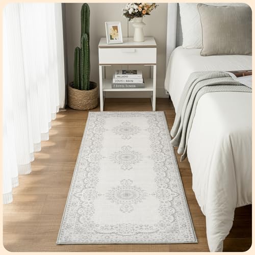 Istana Flurläufer Teppich 5 x 20 cm – Grau/Weiß Creme Eingangsteppich Seide's Soft Touch Läufer für Flur – Stilvoller Küchenläufer Teppich rutschfest von Istana