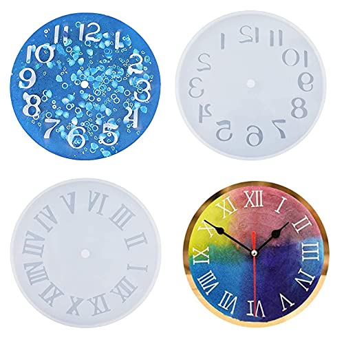 Istloho 2 Stücke Uhr Harzformen Wanduhr Gießform Silikonharz Formen römische Ziffern Arabische Ziffern Harz Silikonform Kreative Wanduhr Silikonform Resin Handwerk DIY von Istloho