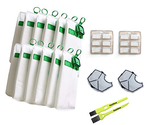 Italdos Kit Staubsaugerbeutel und Motorschutzfilter kompatible mit Vorwerk Kobold VK140 VK150 - Staubsaugerbeutel-Kit 12 Beutel + 2 Motorschutzfilter + 12 Parfums + 2 Bürsten von Italdos