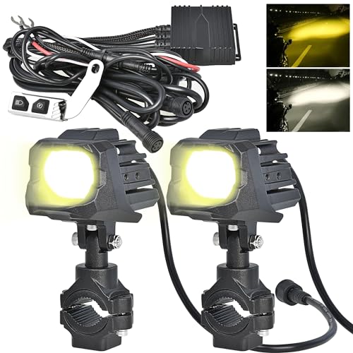 Italdos Zusatzscheinwerfer Motorrad Scheinwerfer Frontlicht Nebelscheinwerfer Zusatzlicht Weiß/Gelb Passend für Motorrad Quad mit Schalter und Halterung 60W 3000K-6000K LM 12V-30V von Italdos