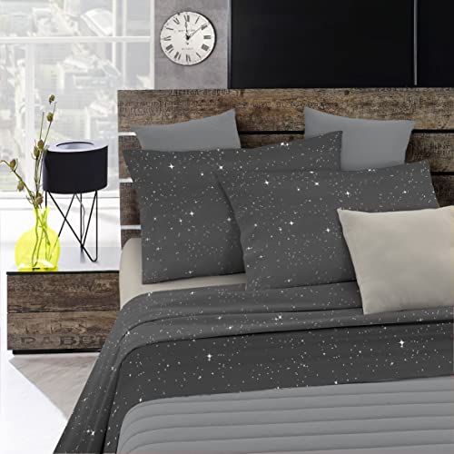 Italian Bed Linen, "Fashion Bettwäsche-Set, Stars Grigio, Einzelbett von Italian Bed Linen
