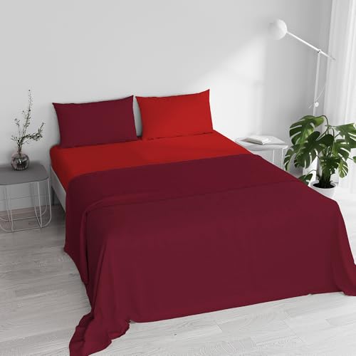 Bettwäsche-Set für Doppelbett, 100% Baumwolle, Naturfarbe, hergestellt in Italien, komplettes Bettlaken, Bettlaken 240 x 300 cm und Kissenbezüge mit Überschlag, Bordeaux/Rot von Italian Bed Linen