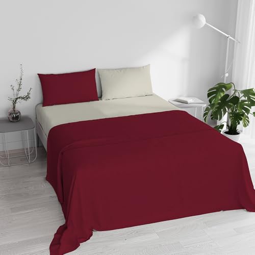 Bettwäsche-Set für Doppelbett, 100% natürliche Baumwolle, Farbe: Naturfarben, hergestellt in Italien, Spannbettlaken, Oberlaken 240 x 300 cm und Kissenbezüge mit Überschlag, Bordeaux/Creme Bettwäsche-Set für Doppelbett, 100% natürliche Baumwolle, Farbe: Naturfarben, hergestellt in Italien, Spannbettlaken, Oberlaken 240 x 300 cm und Kissenbezüge mit Überschlag, Bordeaux/Creme von Italian Bed Linen