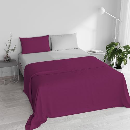 Bettwäsche-Set für Doppelbett, 100% natürliche Baumwolle, Farbe: Naturfarben, hergestellt in Italien, Spannbettlaken, Oberlaken 240 x 300 cm und Kissenbezüge mit Überschlag, Fuchis/Hellgrau Bettwäsche-Set für Doppelbett, 100% natürliche Baumwolle, Farbe: Naturfarben, hergestellt in Italien, Spannbettlaken, Oberlaken 240 x 300 cm und Kissenbezüge mit Überschlag, Fuchis/Hellgrau von Italian Bed Linen