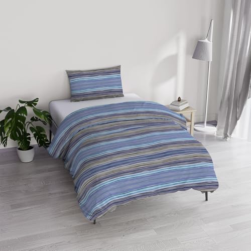Bettbezug River für Einzelbett aus Baumwolle und recycelten Fasern, Design: Rio Blue, hergestellt in Italien, Twin von Italian Bed Linen