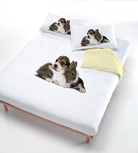 Digital cp-dig-2p Bettbezug, 100% Baumwolle, Doppelbett 501 Hund Kaninchen (250 x 200 cm + 2/52 x 82 cm) braun von Italian Bed Linen