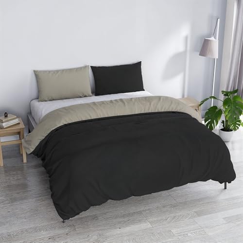 Doppelbett-Bettbezug, Uni Double Face, Bettwäsche-Set Vera, mit Bettdeckenbezug 250x200 cm mit Umschlag 20x50 cm + 2 Kissenbezüge 50x80 cm RAUCHGRAU/HELLGRAU von Italian Bed Linen