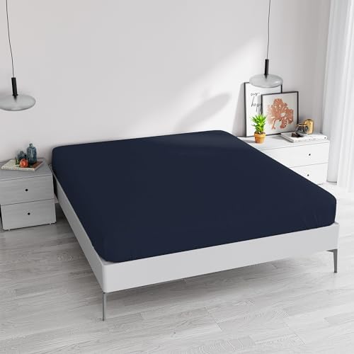 Elegant-Spannbettlaken, 35 cm, Dunkelblau, Doppelbett von Italian Bed Linen