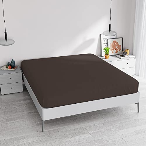 Elegant Spannbetttuch, 35 cm, Braun, für Doppelbett von Italian Bed Linen