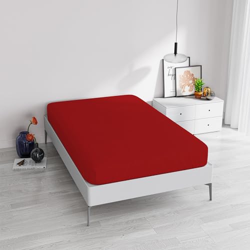 Spannbettlaken Elegant, 35 cm, Rot, französisches Bett von Italian Bed Linen
