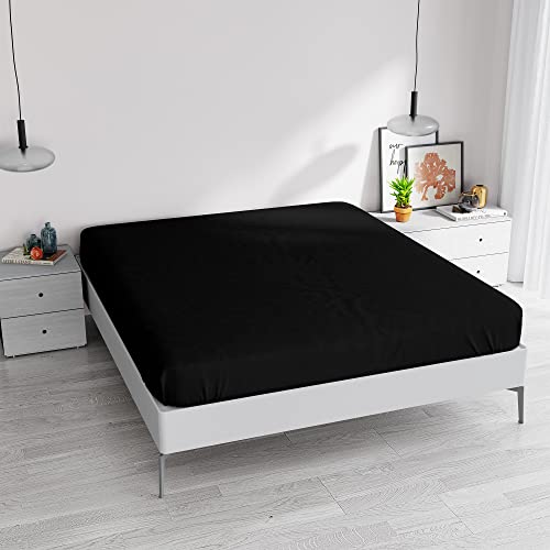 Elegant Spannbetttuch, 35 cm, Schwarz, für Doppelbett von Italian Bed Linen