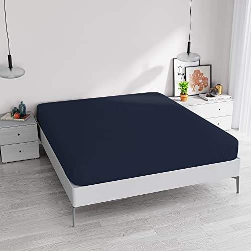 Elegant-Spannbetttuch, 35 cm, dunkelblau, für Doppelbett von Italian Bed Linen